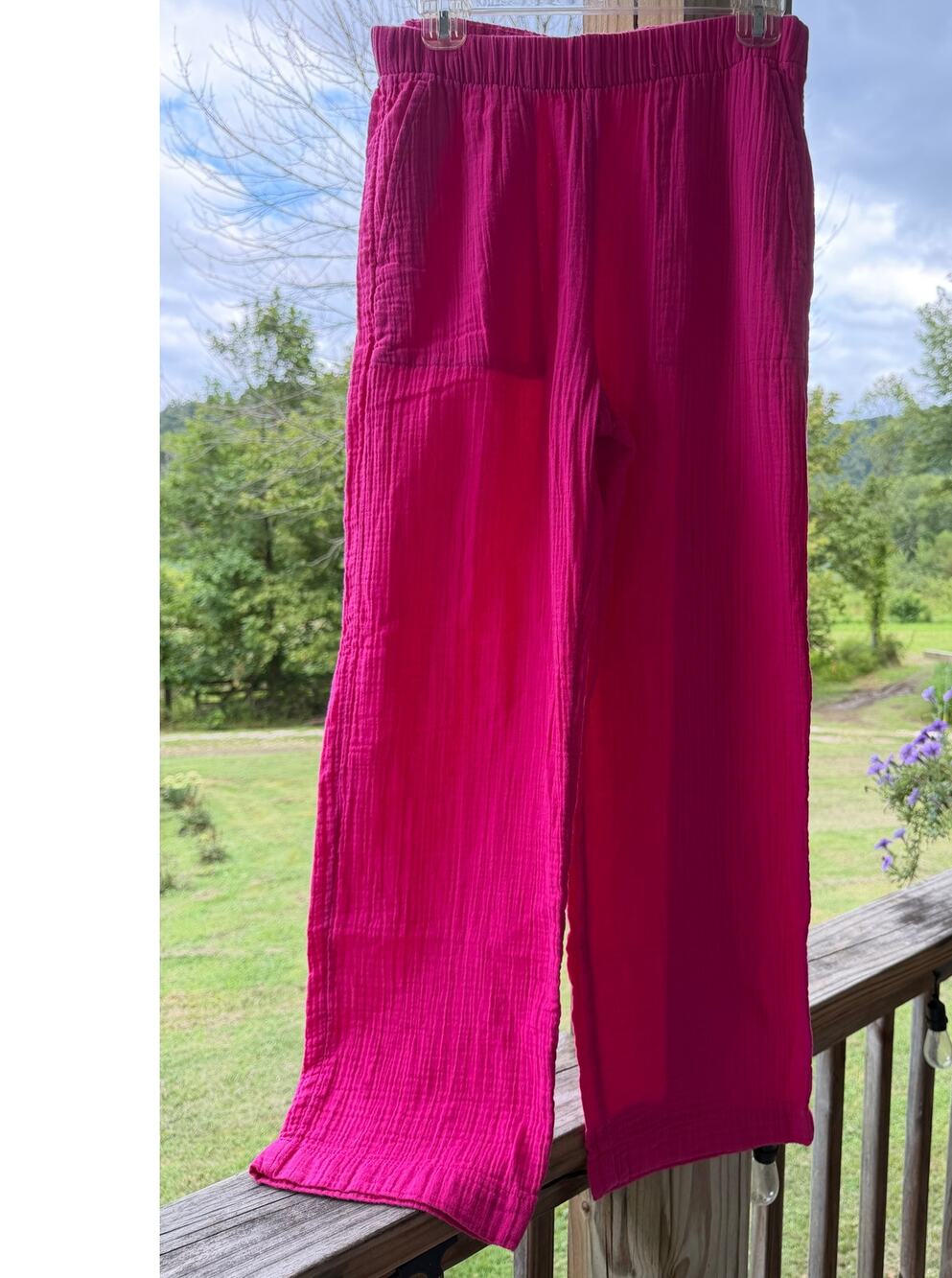 GAP 100%Cotton Pink Gauze Wide Leg Boho Coastal Pants S Barbiecore Beachy Resort